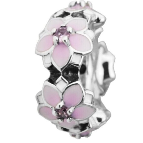 Sterling Silver Pink Magnolia Spacer Charm - Picture 1 of 3